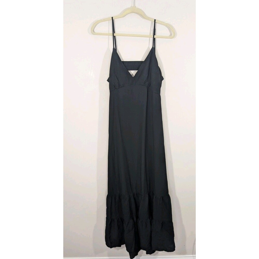 Women Dress XL Black Maxi Tiered Sundress Summer Sleeveless Open Back Feminine - Picture 3 of 8